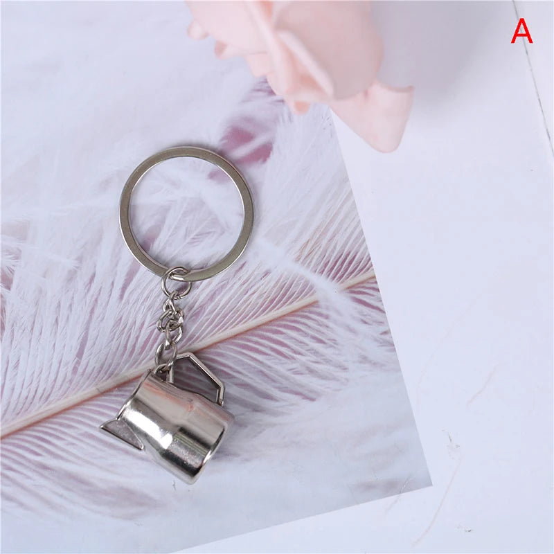 1PCS Creative Coffee Keychain Portable Coffee Machine Pitcher Keyring Coffee Handle Keyring Portable Coffeeware Accessories Gift