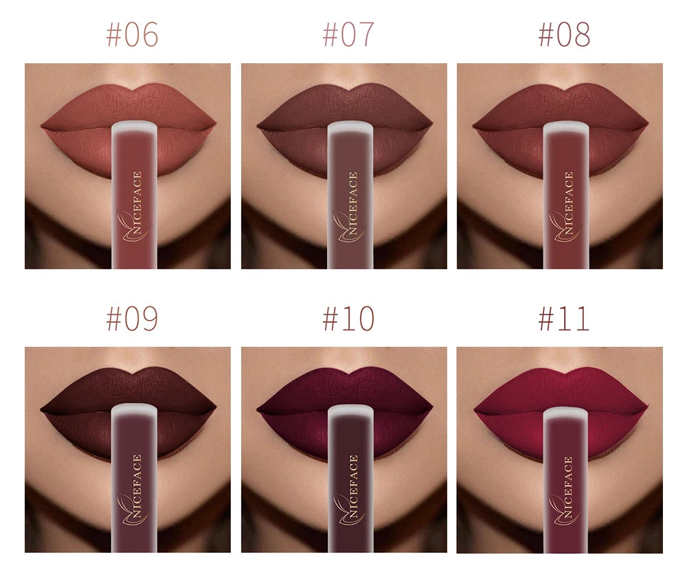 NICEFACE Hot Color Lip Gloss Waterproof Matt Lipgloss Lasting Nude Liquid Lipstick Cosmetic Sexy Women Lip Tint Makeup Lip Stain