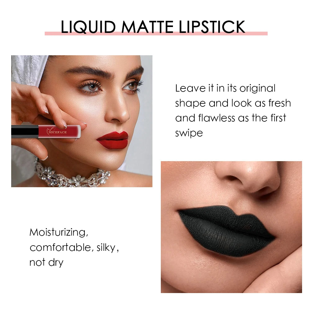 NICEFACE Hot Color Lip Gloss Waterproof Matt Lipgloss Lasting Nude Liquid Lipstick Cosmetic Sexy Women Lip Tint Makeup Lip Stain