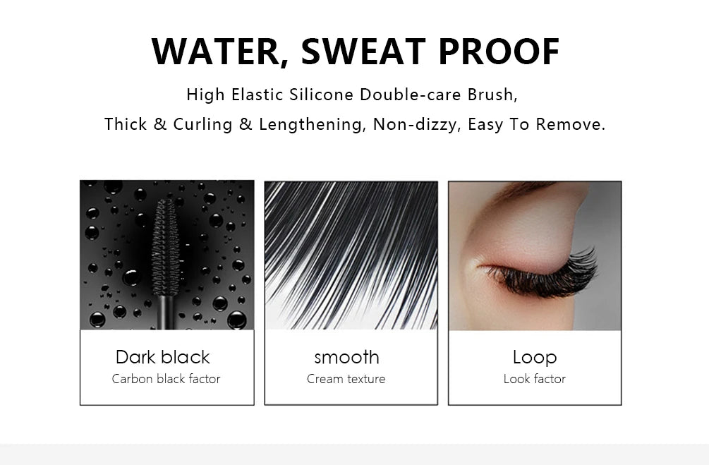 QIBEST Black Mascara Eyelashes Mascara 4D Silky Eyelashes Lengthening Eyelashes Makeup Waterproof Mascara Volume Eye Cosmetics