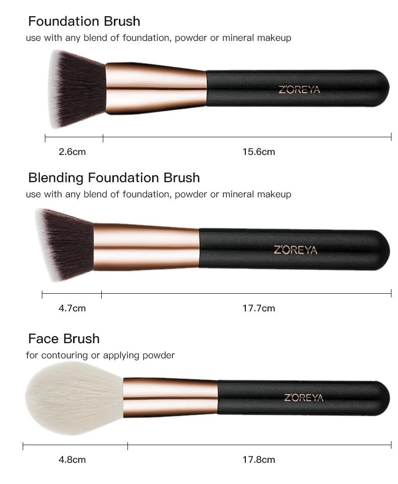 ZOREYA Black Makeup Brushes Set Natural Hair Brushes Foundation Powder Eyebrow Contour Eyeshadow Make Up Brushes maquiage