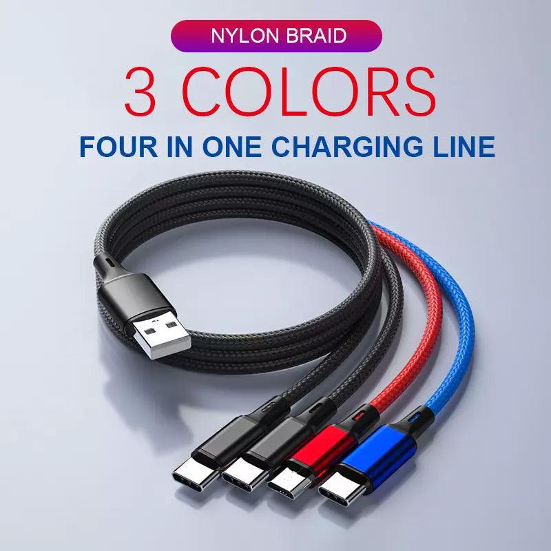 4-in-1 Multi Charging Cable 2 Pack - Phone/Type C/Micro USB, 4FT,