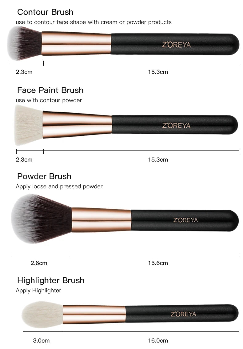 ZOREYA Black Makeup Brushes Set Natural Hair Brushes Foundation Powder Eyebrow Contour Eyeshadow Make Up Brushes maquiage