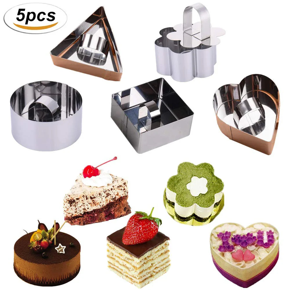 3/5/6pcs/pack Cake Molds Stainless Steel Cake Rings Set Round Dessert Mousse Mold with Pusher Pancake Pastry Tool Cookie Cutter