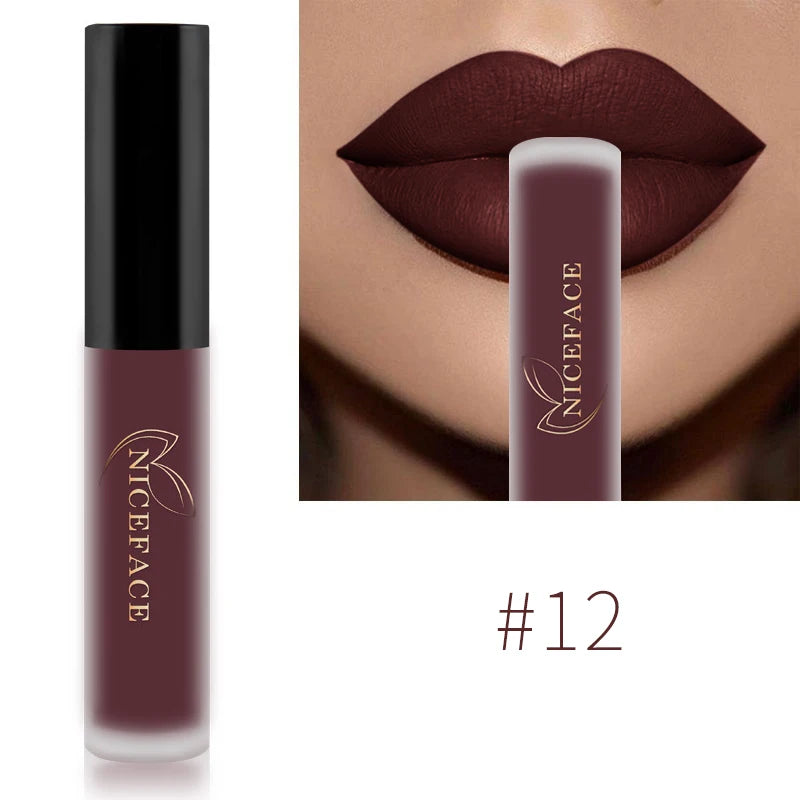 NICEFACE Waterproof Lip Gloss Nude Matte Liquid Lipstick Long Lasting Lipgloss Lip Glace Black Lipstick Lip Tint Free Shipping