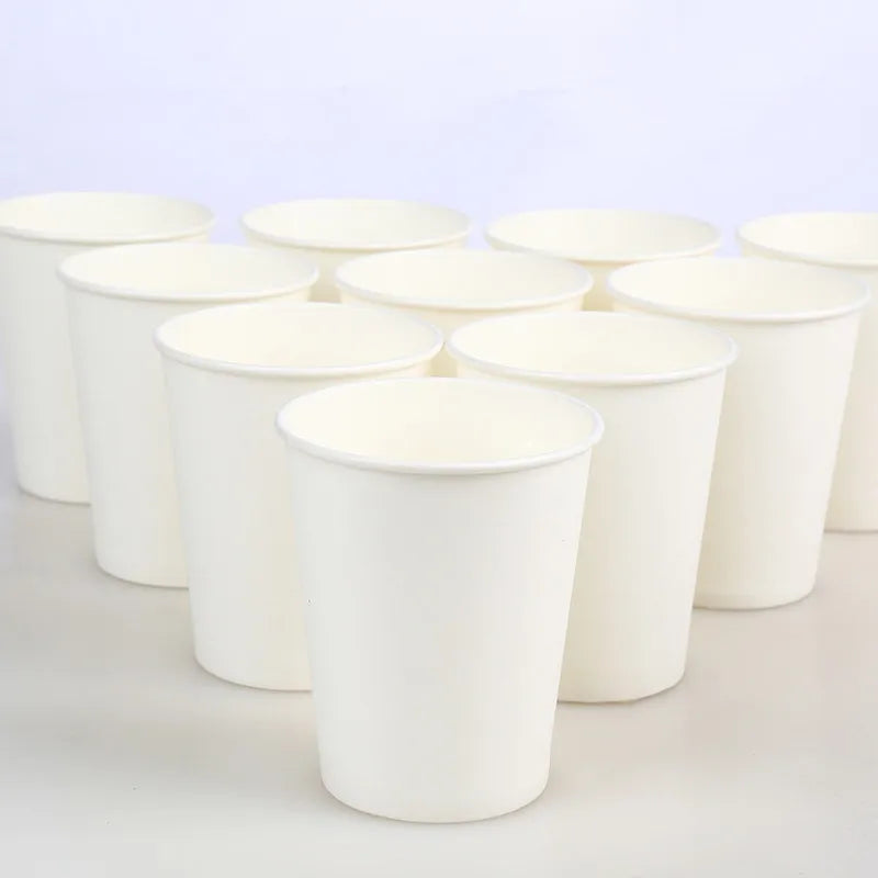 100pcs/Pack 250ml Pure White Paper Cups Disposable Coffee Tea Milk Cup Drinking Accessories Party Supplies Accept Customize