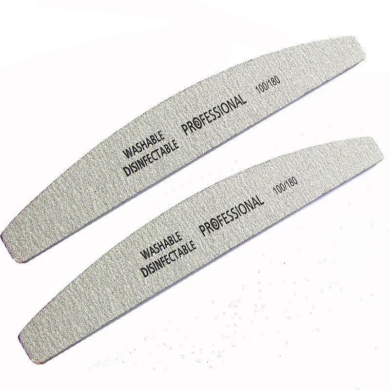 5Pcs/lot Professional Nail Files 100/180 Buffer Double Side Gray Color Curve Banana Nail Art Care Tools High Quality Necok