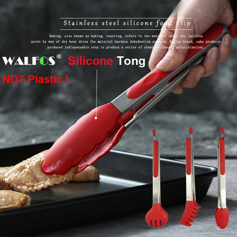 WALFOS Extra Long Stainless Steel BBQ Grilling Tong Salad Bread Serving Tong Non-Stick Kitchen Barbecue Grilling Cooking Tong