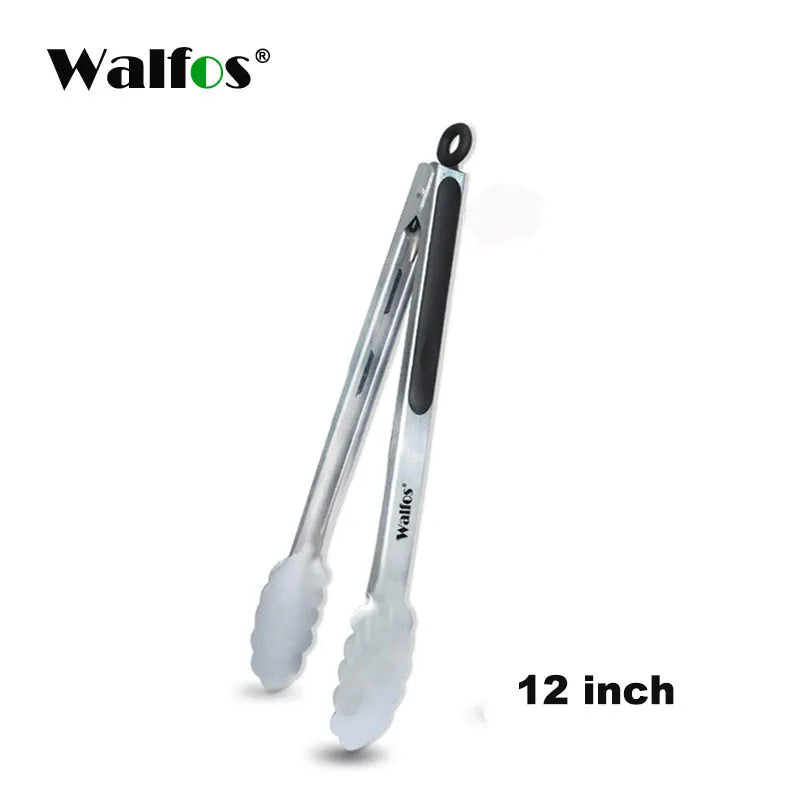 WALFOS Extra Long Stainless Steel BBQ Grilling Tong Salad Bread Serving Tong Non-Stick Kitchen Barbecue Grilling Cooking Tong