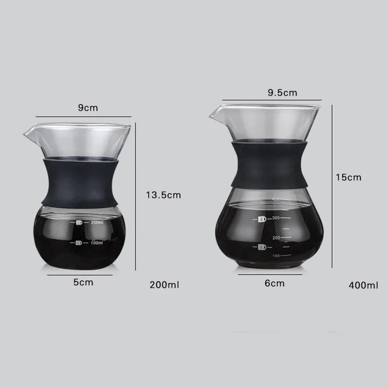 Reusable Glass Coffee Pot Manual Coffee Maker Stainless Steel Coffee Filter Durable Coffee Drip Pot Coffeeware 200/400ml