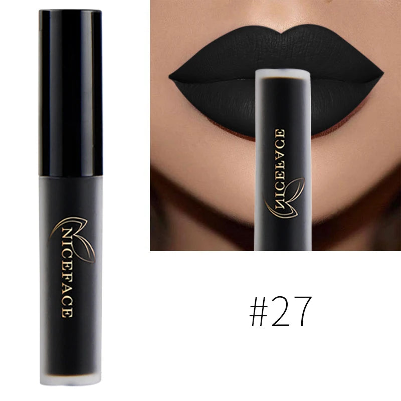 NICEFACE Waterproof Lip Gloss Nude Matte Liquid Lipstick Long Lasting Lipgloss Lip Glace Black Lipstick Lip Tint Free Shipping