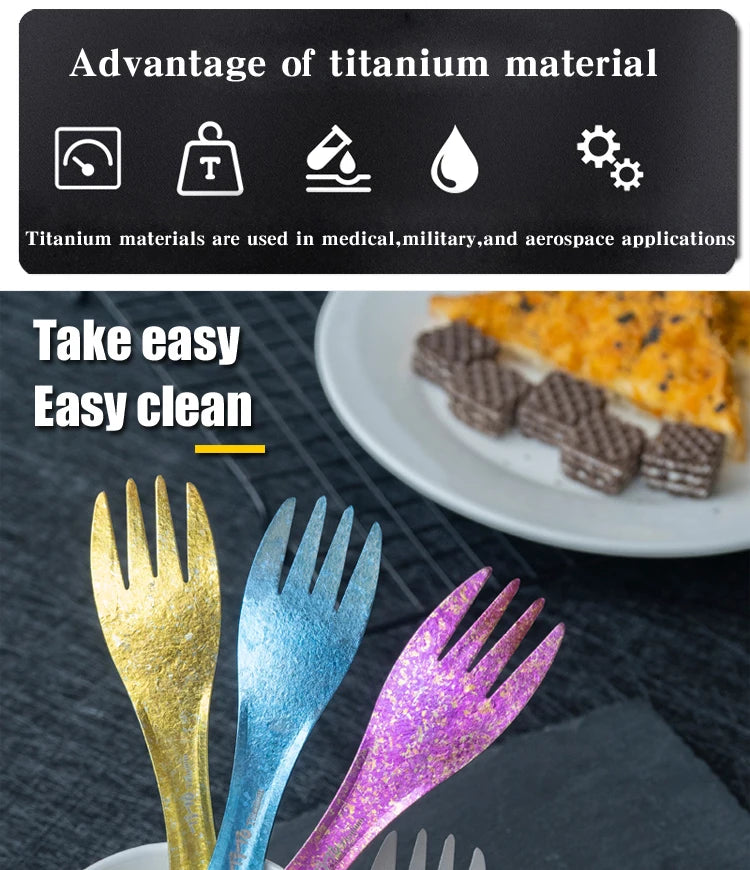 TiTo Titanium Spork Spoon Ultralight Cookware Portable for Outdoor Camping Picnic Accessories Hiking Travel 2in1 Tableware