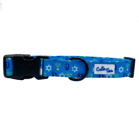 Hanukkah Dreidel Blue Dog Collar