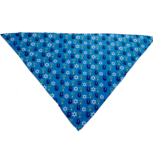 Hanukkah Blue Dreidel Tie On Dog Bandana