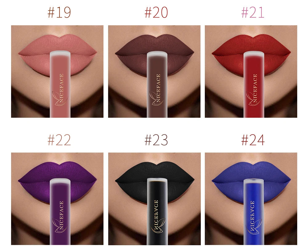 NICEFACE Hot Color Lip Gloss Waterproof Matt Lipgloss Lasting Nude Liquid Lipstick Cosmetic Sexy Women Lip Tint Makeup Lip Stain