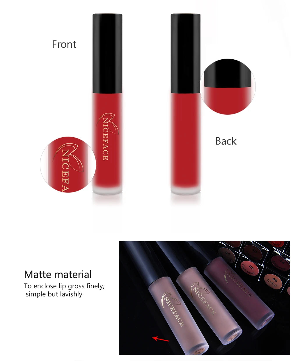 NICEFACE Hot Color Lip Gloss Waterproof Matt Lipgloss Lasting Nude Liquid Lipstick Cosmetic Sexy Women Lip Tint Makeup Lip Stain