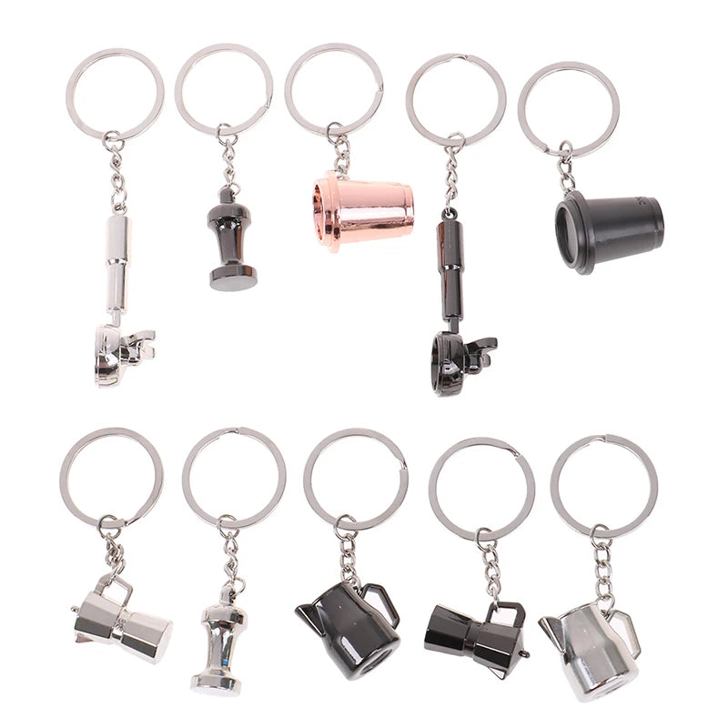 1PCS Creative Coffee Keychain Portable Coffee Machine Pitcher Keyring Coffee Handle Keyring Portable Coffeeware Accessories Gift