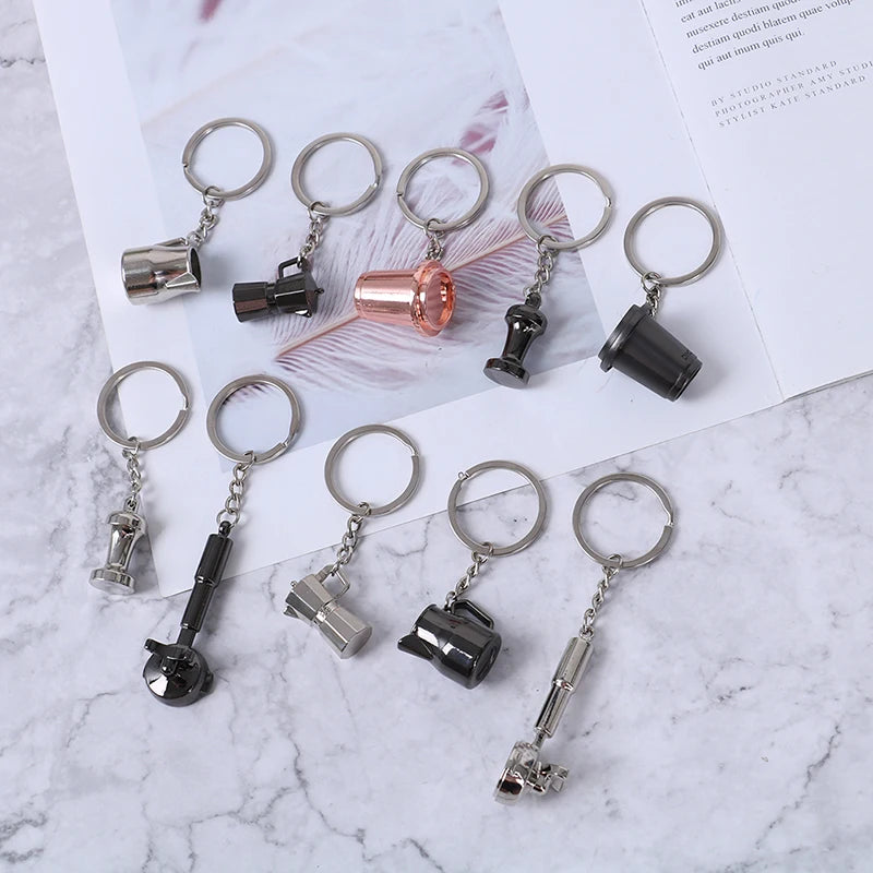 1PCS Creative Coffee Keychain Portable Coffee Machine Pitcher Keyring Coffee Handle Keyring Portable Coffeeware Accessories Gift