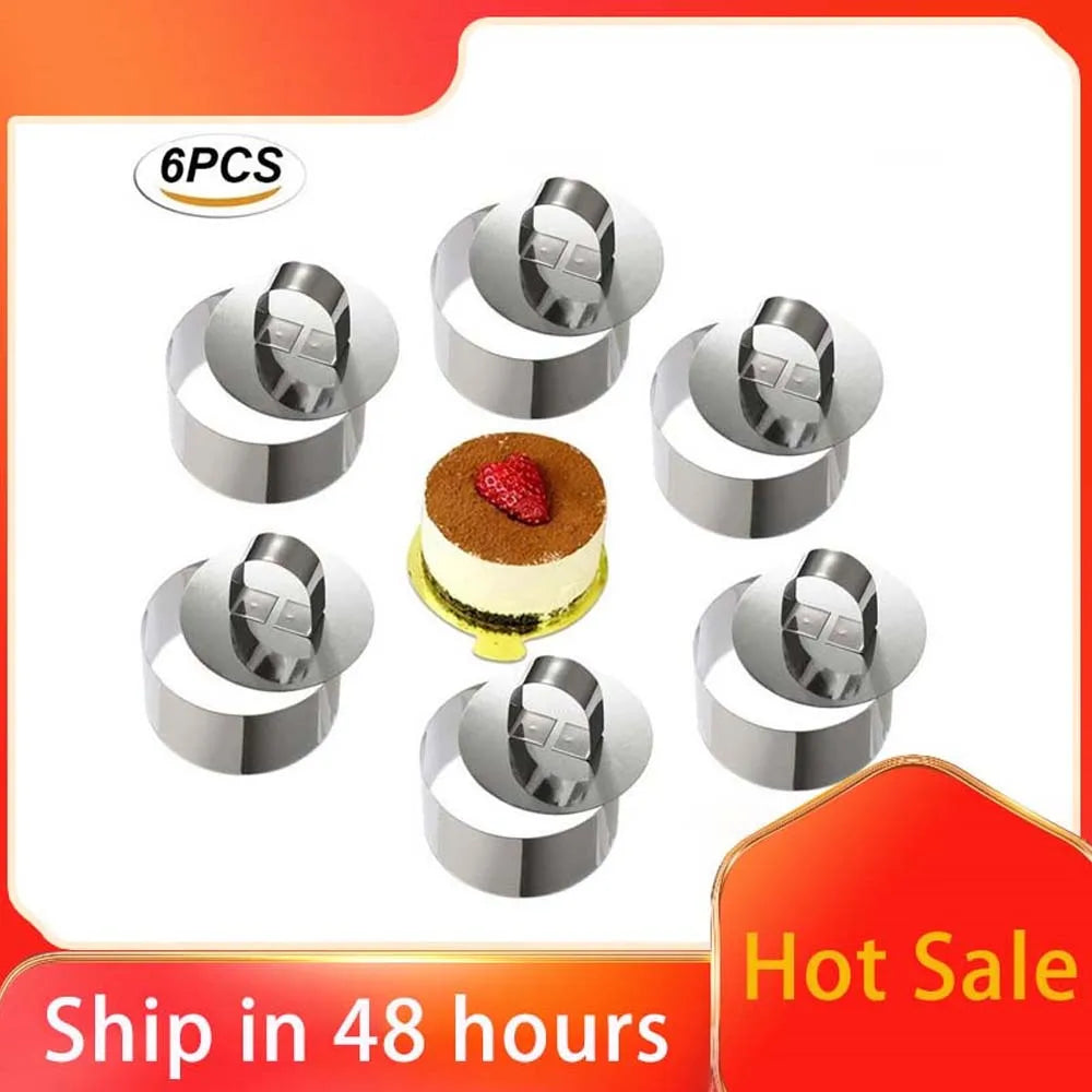 3/5/6pcs/pack Cake Molds Stainless Steel Cake Rings Set Round Dessert Mousse Mold with Pusher Pancake Pastry Tool Cookie Cutter