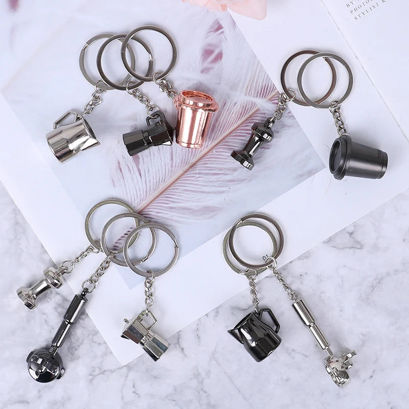 1PCS Creative Coffee Keychain Portable Coffee Machine Pitcher Keyring Coffee Handle Keyring Portable Coffeeware Accessories Gift