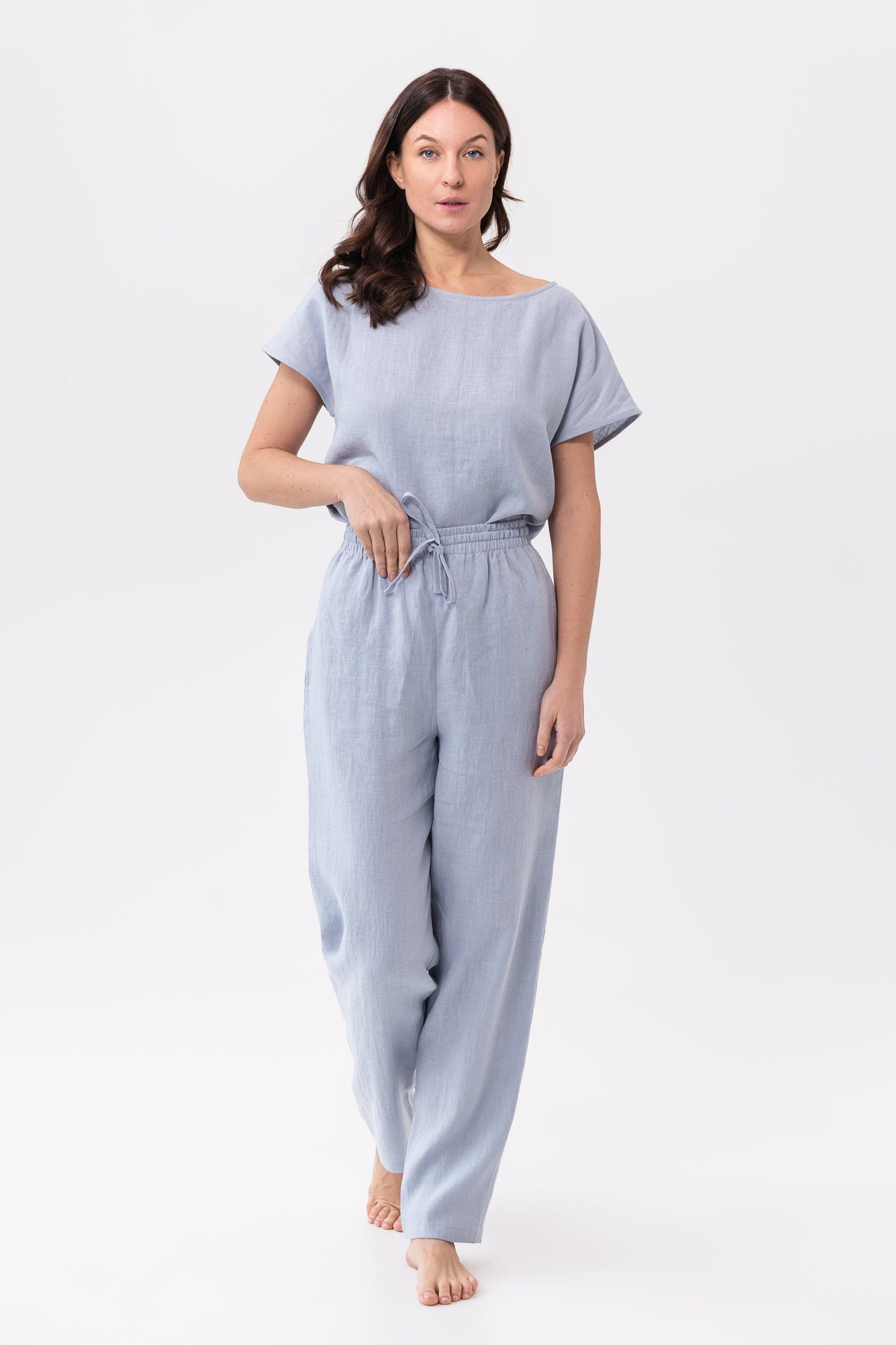 Ice Blue linen / Natural Linen Pajama set / Linen loungewear / Linen