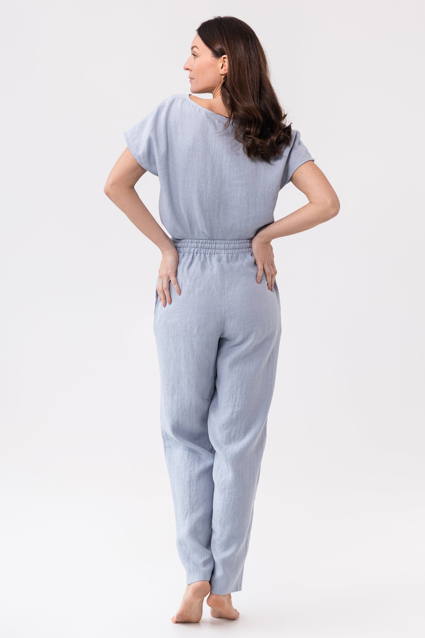 Cloudy Grey Stripe linen / Natural Linen Pajama set / Linen loungewear