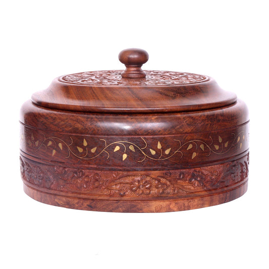 Sheesham Wood Hot Pot Casserole Dish with Lid, Tortilla Chapati