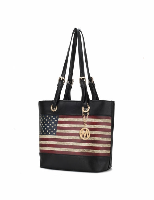 Vera Vegan Leather Patriotic Flag Pattern Women Tote Bag