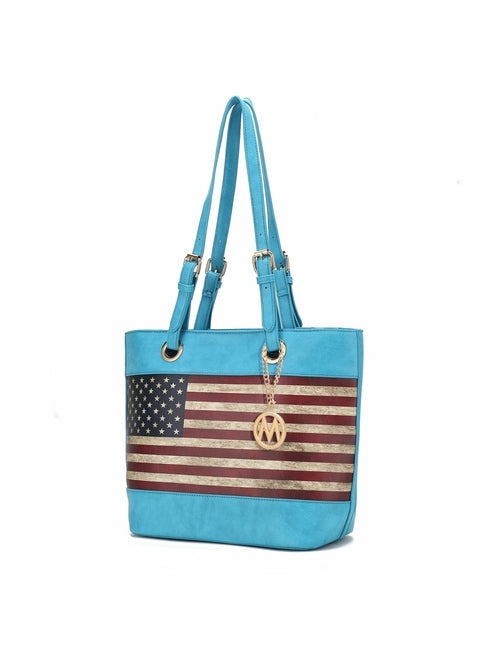 Vera Vegan Leather Patriotic Flag Pattern Women Tote Bag