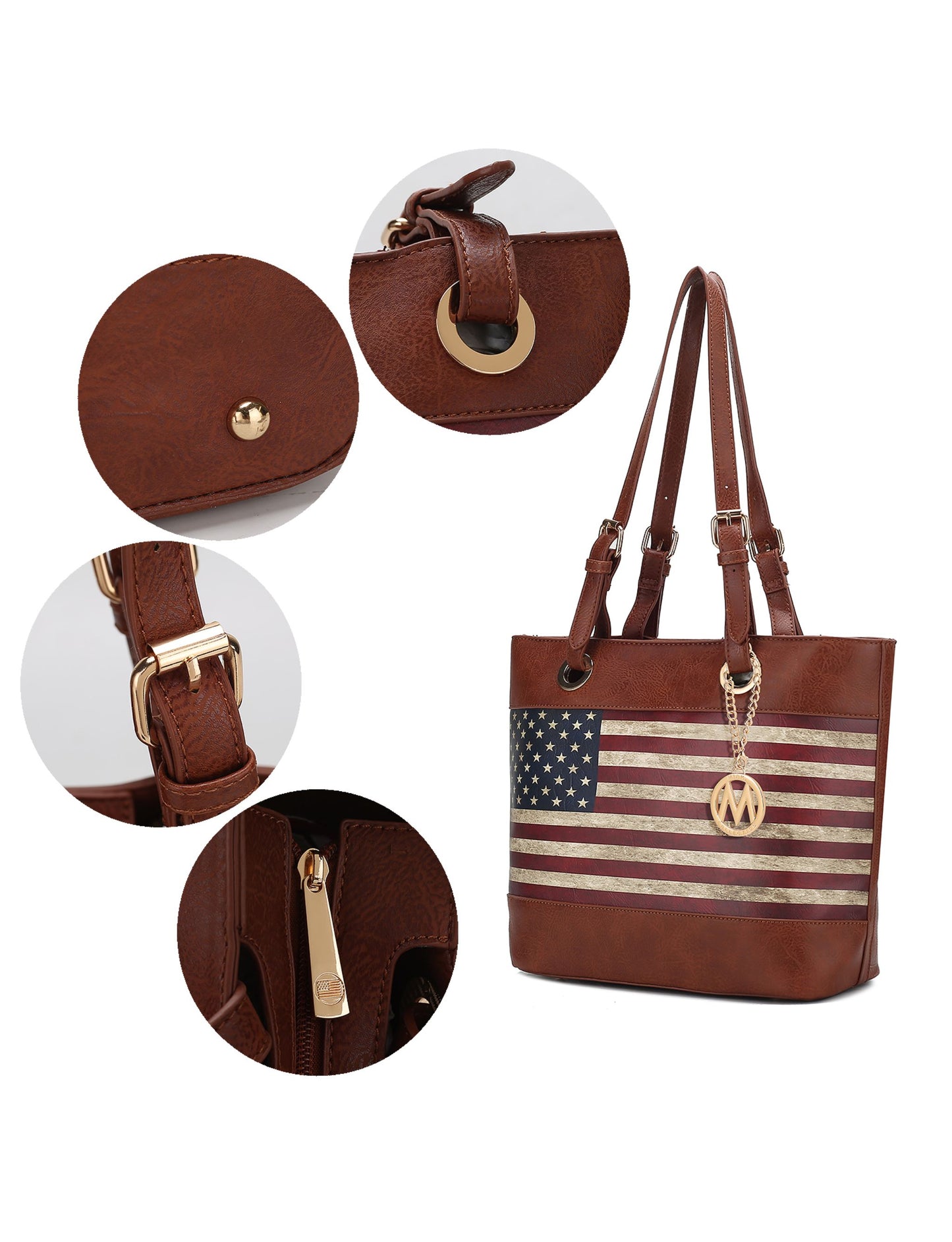 Vera Vegan Leather Patriotic Flag Pattern Women Tote Bag