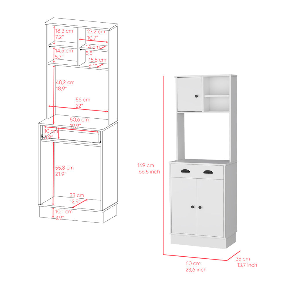 Microwave Storage Stand with 3-Doors and Drawer Arlington, White