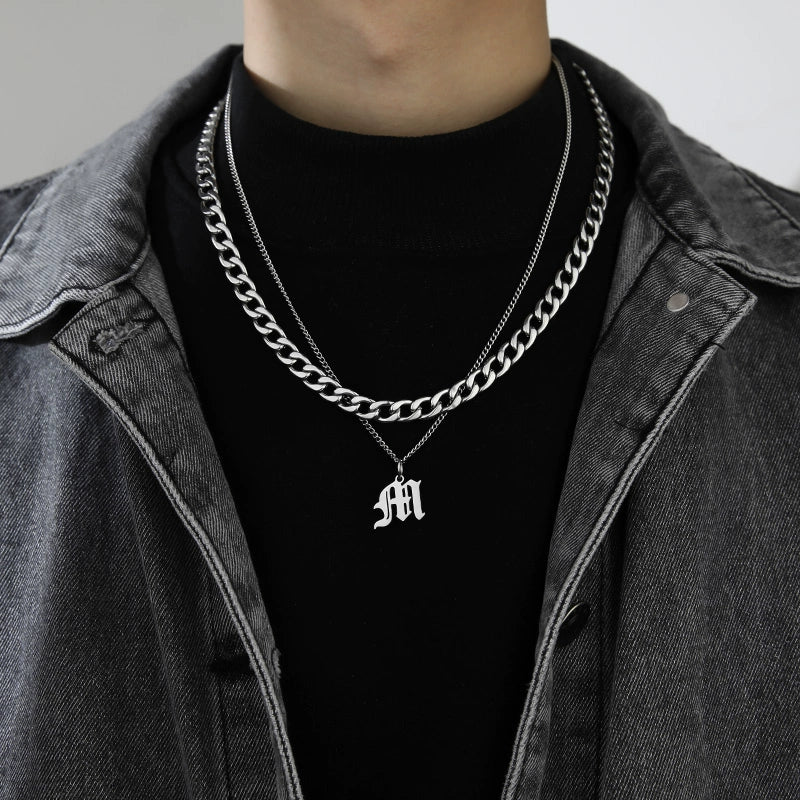 Cuban Alphabet Trendy Hip Hop Men Titanium Steel Pendant Necklace