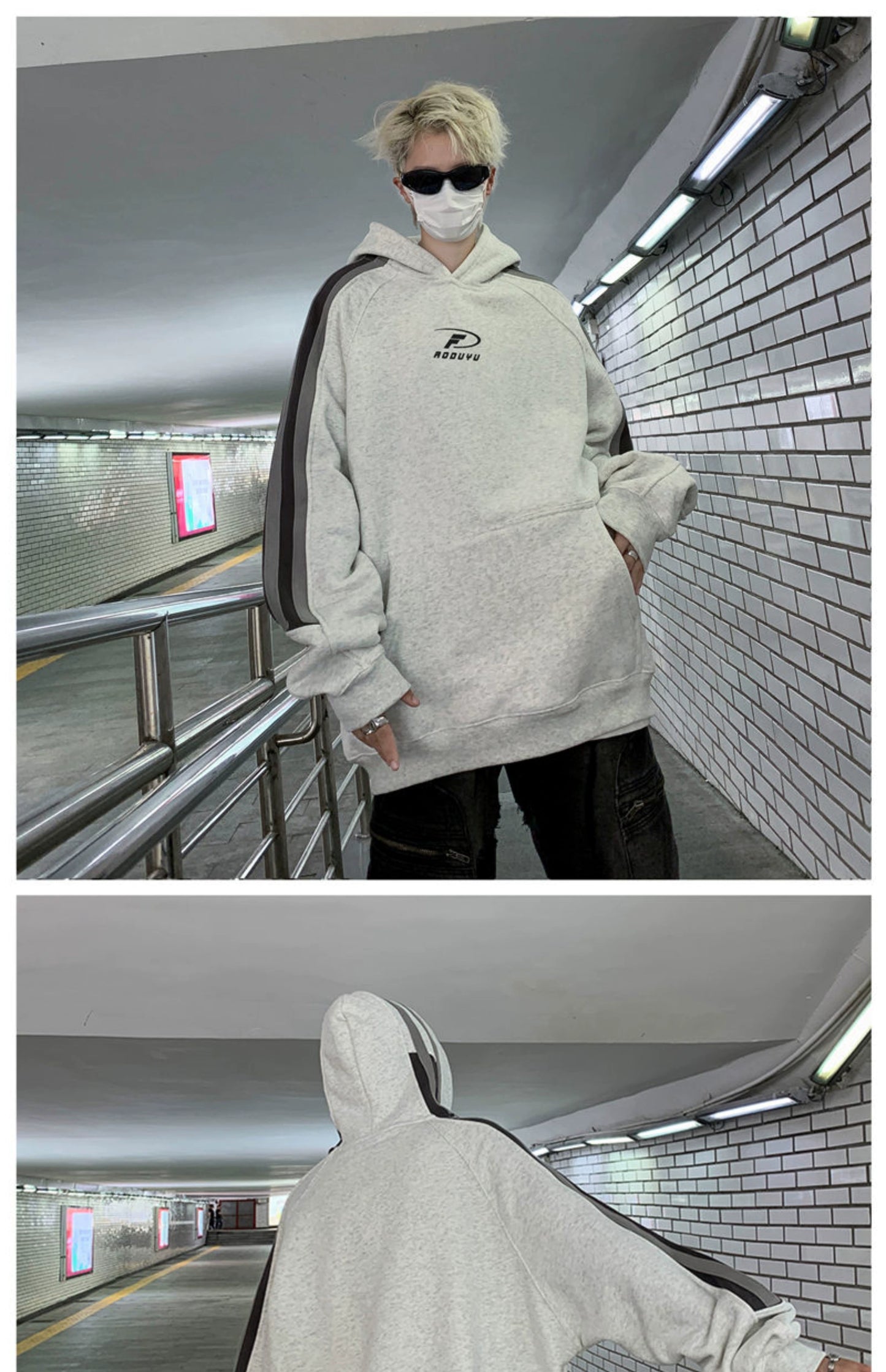 Hip Hop Ins Stitching Printing Coat Hooded Sweater