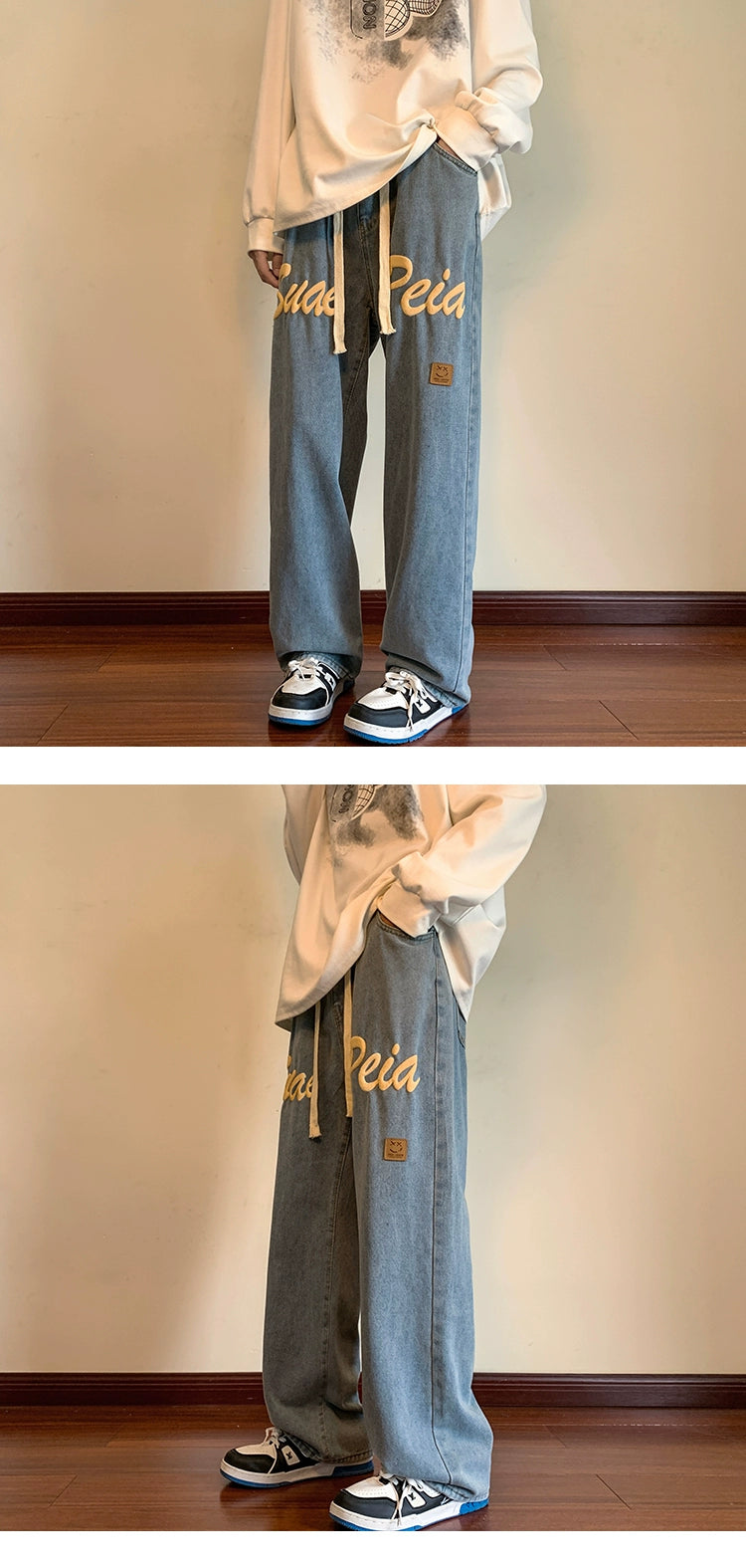 Spring and Autumn Street Hiphop Jeans with Foam Letters