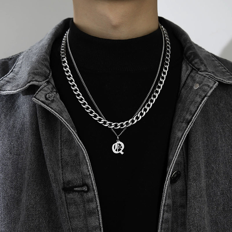 Cuban Alphabet Trendy Hip Hop Men Titanium Steel Pendant Necklace