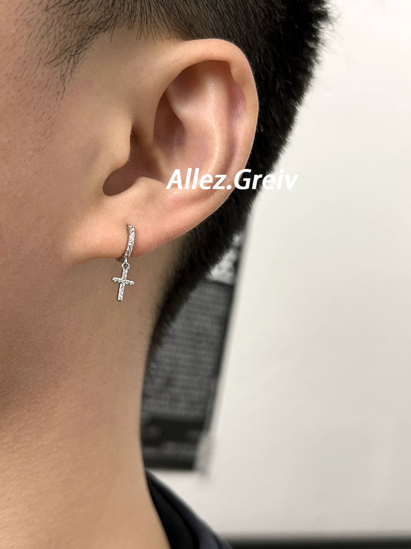 European Hip Hop Zircon Personalized Minority Couple Silver Earrings