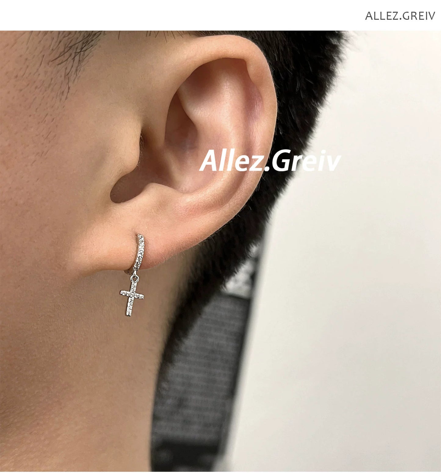 European Hip Hop Zircon Personalized Minority Couple Silver Earrings