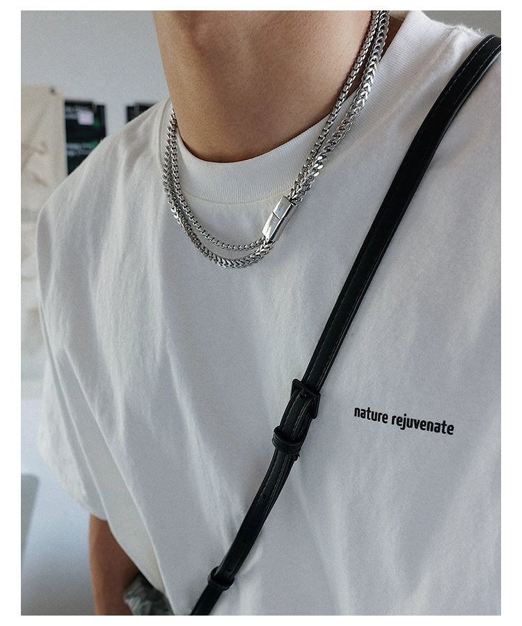 Saz Double-Layer Magnetic Buckle Necklace Men's Keep Going Minimalist Normcore Style Hip Hop Original Clavicle Chain Does Not Fade