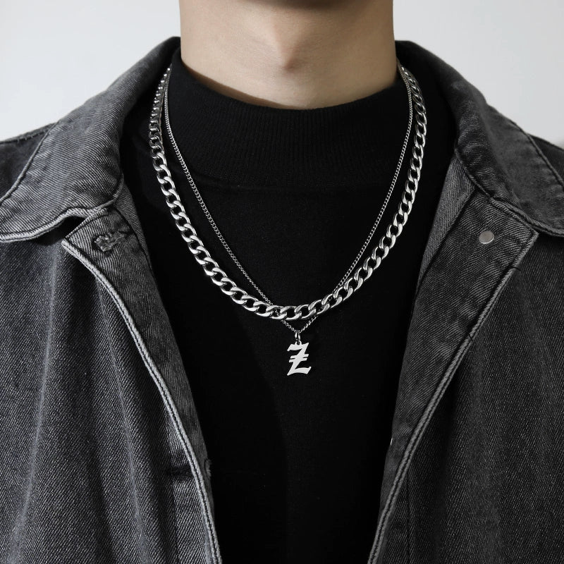 Cuban Alphabet Trendy Hip Hop Men Titanium Steel Pendant Necklace