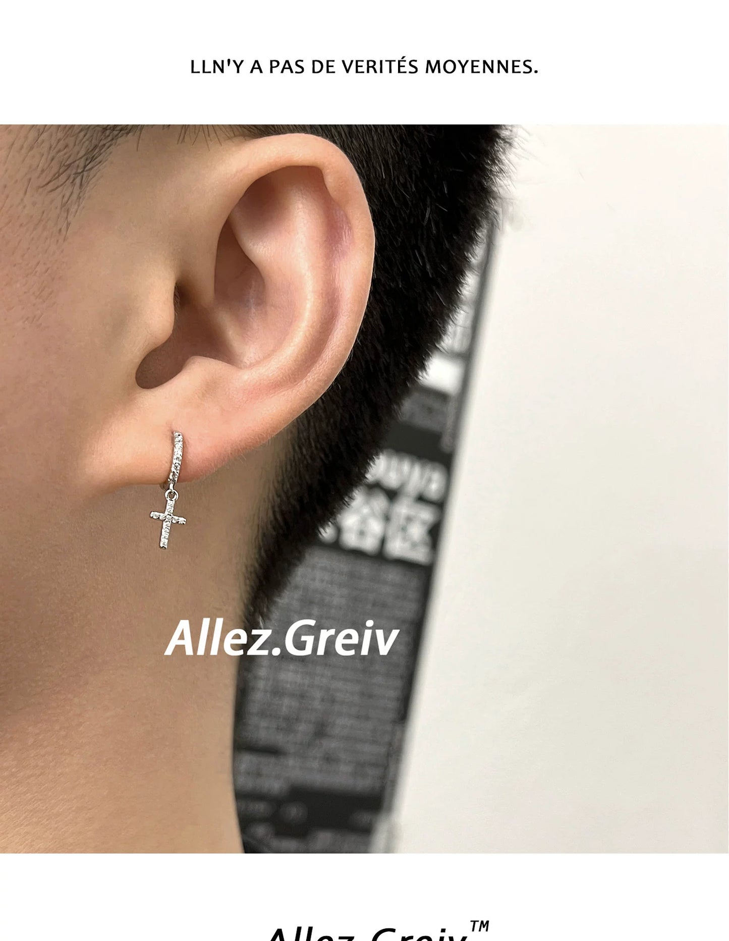 European Hip Hop Zircon Personalized Minority Couple Silver Earrings