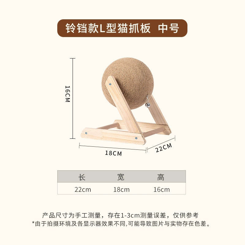 Cat Scratch Board Wooden Cat Grasping Ball Cat Grinding Claw Hand Wrapped Sisal Hemp Rope Cat Climbing Frame Scratching Pole Scratch-Resistant Cat Toy