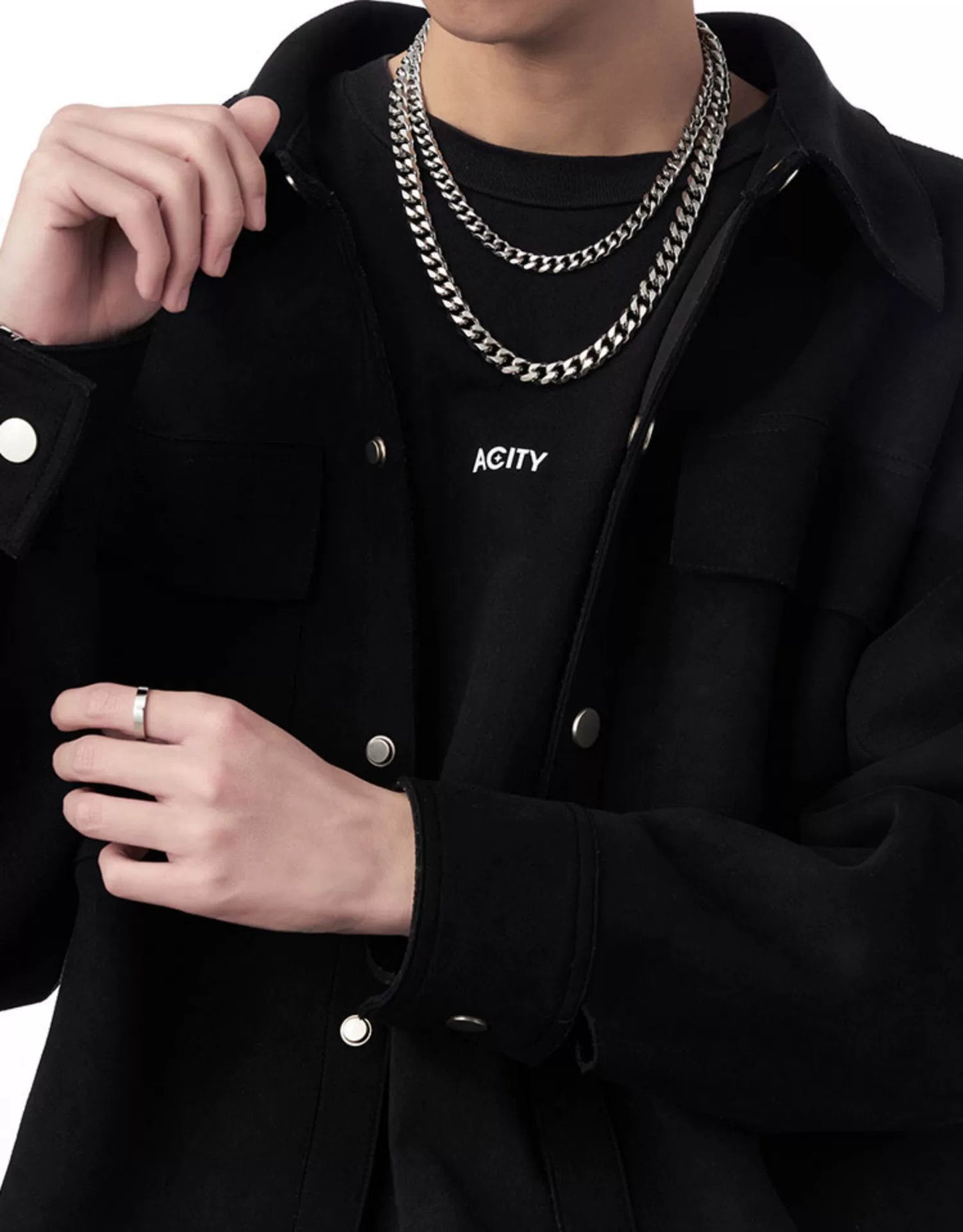 Acity Xicheng Hip Hop Cuban Link Chain Men's Necklace Trendy Men's and Women's Hiphop Fashion Clavicle Chain Ins Titanium Steel Choker