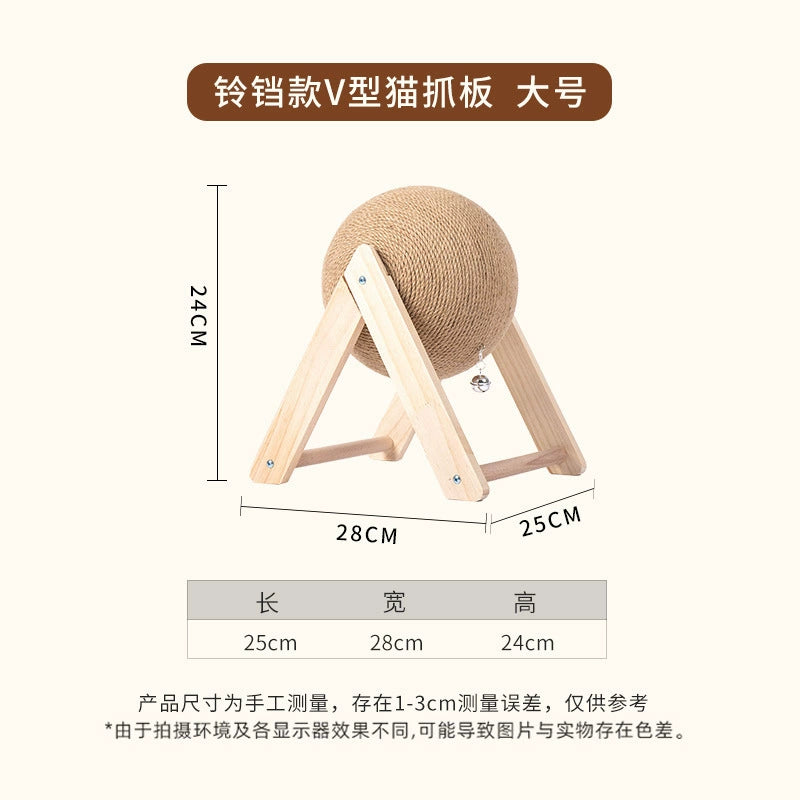 Cat Scratch Board Wooden Cat Grasping Ball Cat Grinding Claw Hand Wrapped Sisal Hemp Rope Cat Climbing Frame Scratching Pole Scratch-Resistant Cat Toy