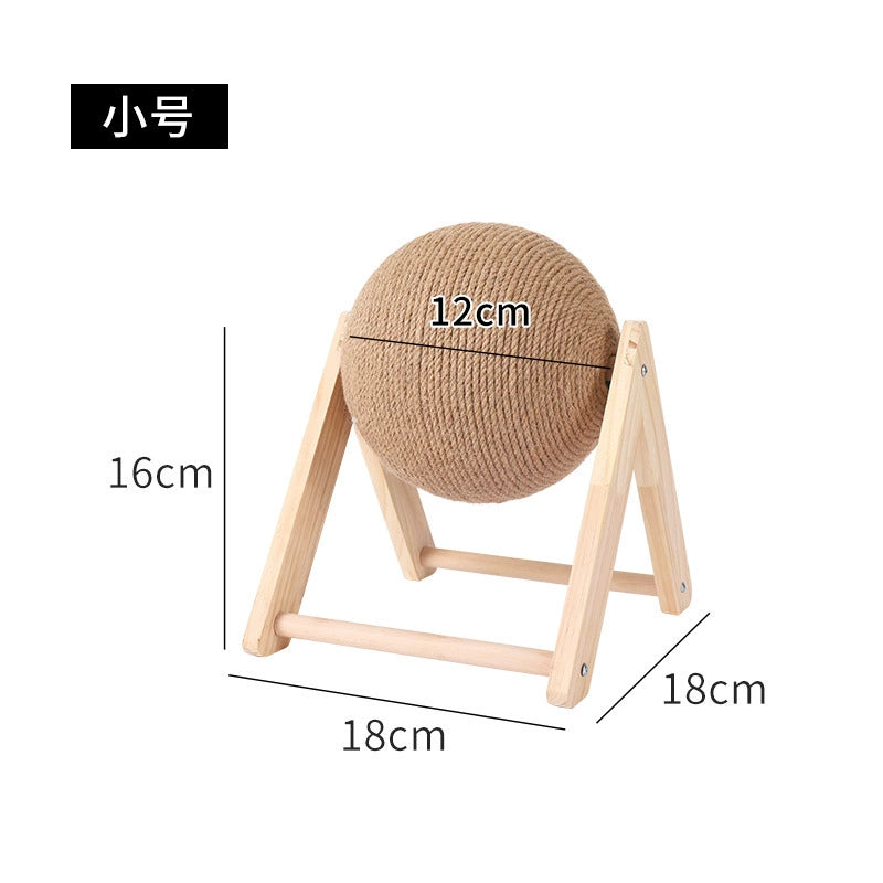 Cat Scratch Board Wooden Cat Grasping Ball Cat Grinding Claw Hand Wrapped Sisal Hemp Rope Cat Climbing Frame Scratching Pole Scratch-Resistant Cat Toy