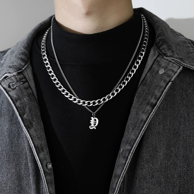 Cuban Alphabet Trendy Hip Hop Men Titanium Steel Pendant Necklace