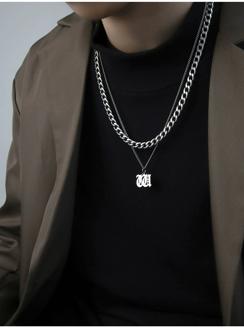 Cuban Alphabet Trendy Hip Hop Men Titanium Steel Pendant Necklace