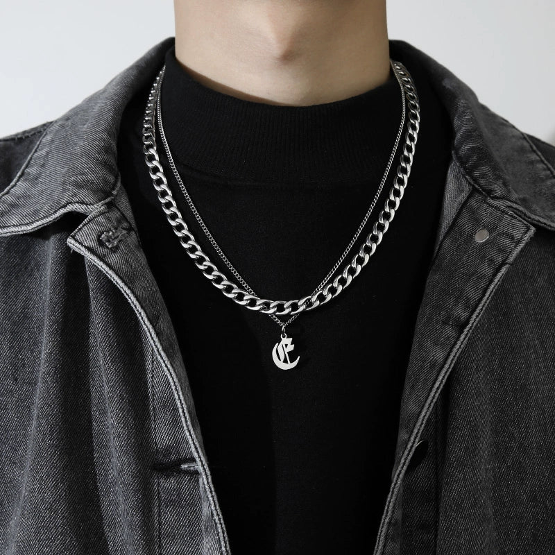 Cuban Alphabet Trendy Hip Hop Men Titanium Steel Pendant Necklace