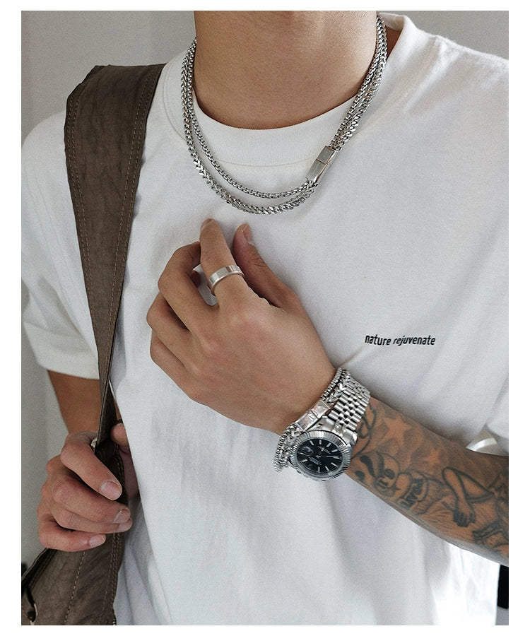 Saz Double-Layer Magnetic Buckle Necklace Men's Keep Going Minimalist Normcore Style Hip Hop Original Clavicle Chain Does Not Fade