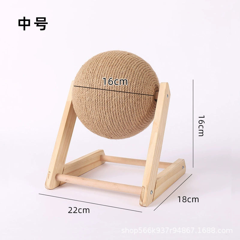 Cat Scratch Board Wooden Cat Grasping Ball Cat Grinding Claw Hand Wrapped Sisal Hemp Rope Cat Climbing Frame Scratching Pole Scratch-Resistant Cat Toy