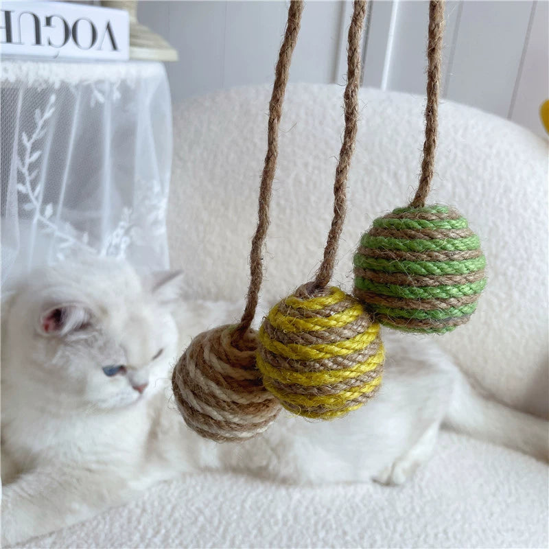 Hanging Cat Toy Self-Hi Colored Hemp Rope Ball Kittens Cat Teaser Suitable for Cat Cage Cat Toy